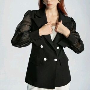 Women's Lapel Patchwork Sheer Vintage Style Blazer Jacket